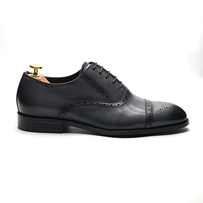 Italian Mens Dress Shoes Genuine Leather Cap Toe Oxfords Lace-up Black Brown Wedding Business Office Brogue Formal Shoes for Men