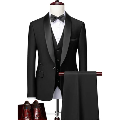 Formal Suit Set Coat Vest Trousers Business Groom Wedding Dress Blazer Pants suit men trajes de boda para hombre completos
