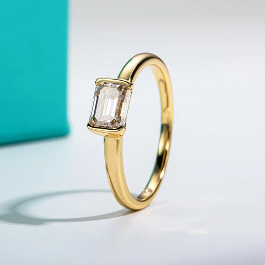 1 Carat Emerald Cut D Color Moissanite Ring  925 Sterling Silver  Engagement Wedding Rings For Women Wholesale