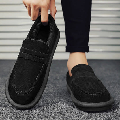 Winter Fashion Plush Men Loafers Outdoor Warm Men's Cotton Shoes Low-Top Casual Man Snow Boots with Fur Slip on Walking Footwear
