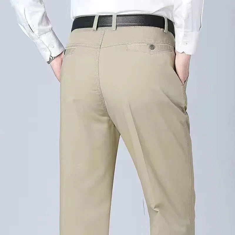 Summer Thin Pants Men's 100% Cotton Autumn Thick Trousers Fashion Brand Cargo Pants Smart Casual Solid Khaki Gray Suit Pant