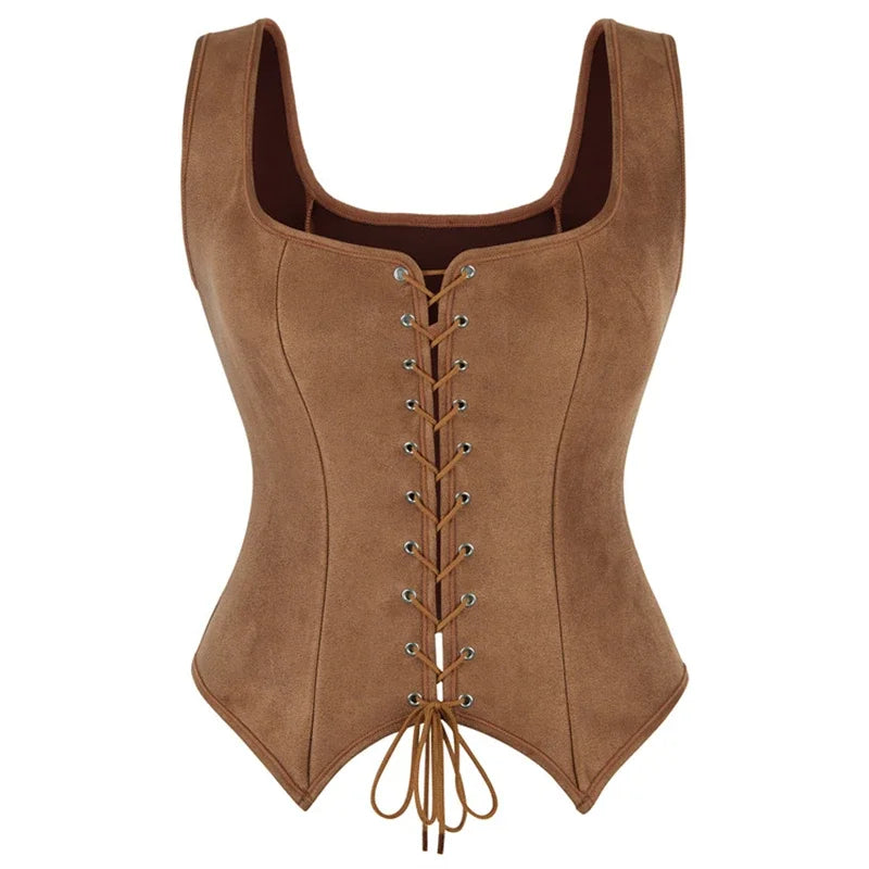 Steampunk Pirate Vest for Women Medieval Viking Bodice Corset Top Renaissance Halloween Cosplay Outfit