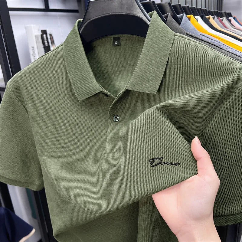 cotton100% hot sale men's new short sleeve polo shirt summer lapel letter printing ventilate t-shirt business classic mans wear