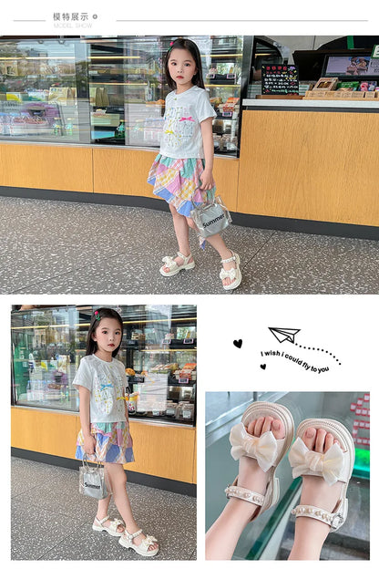 2026 Girls Sandals Kids Soft Soles Casual Princess Shoes New Water Diamond Beach Shoes Bow Shaped Girl Sandals