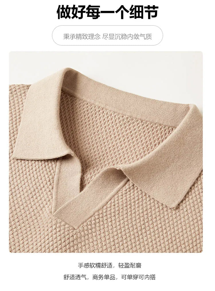 Men's Stretch 100% Cotton Polo Shirt - Pineapple Knit Seagull Collar, Breathable Short Sleeve Tee with Flexible M-4XL 6 Colors