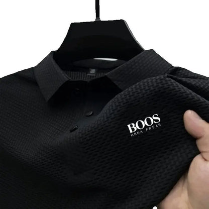 New men's high-quality ice silk short sleeved polo shirt for summer fashion, casual, comfortable, breathable and cool top