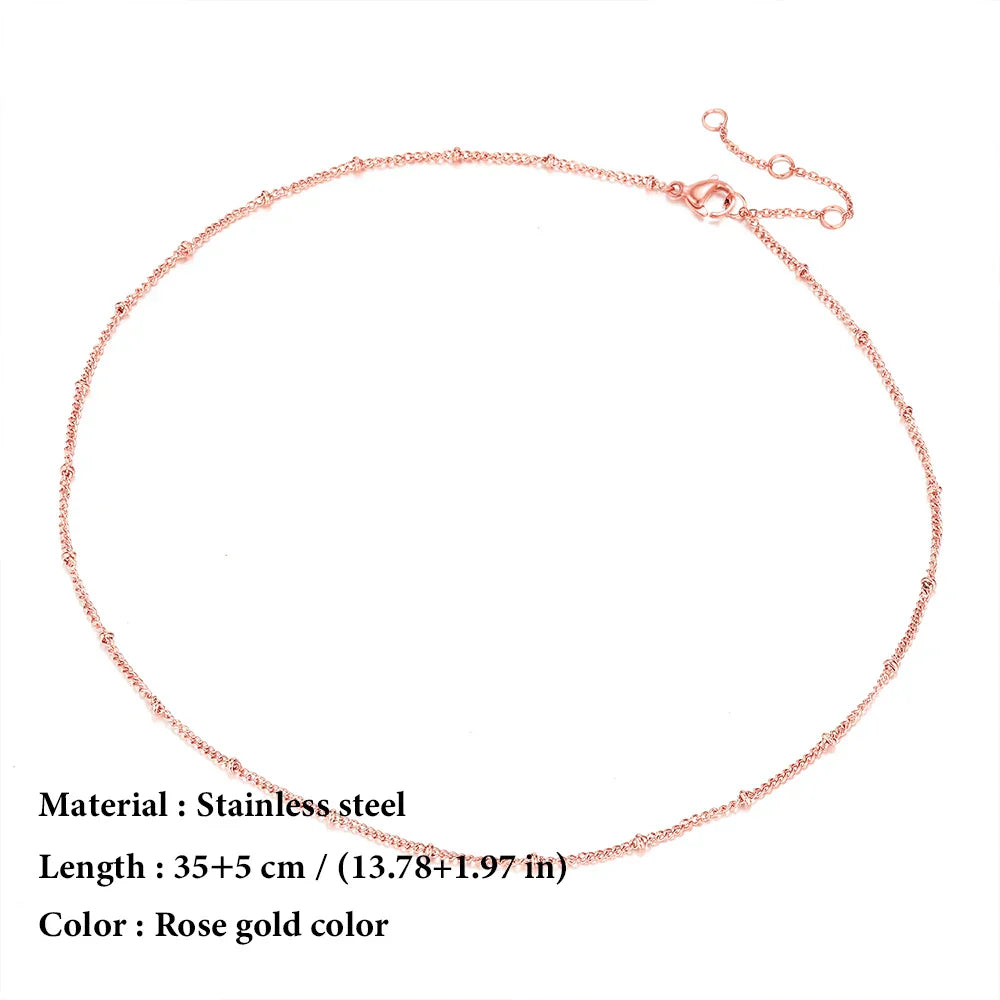 Stainless Steel Chain Necklace for Women Gold Color Thin Choker Bead Chain Necklace Jewelry Wholesale Dropshipping