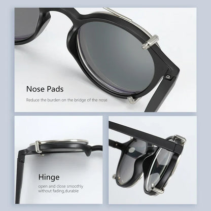 Steampunk Style Glasses (Anti Blue Light Blocking Eyewear) + Clip Lenses（Polarized Sunglasses Clips）for Women Men