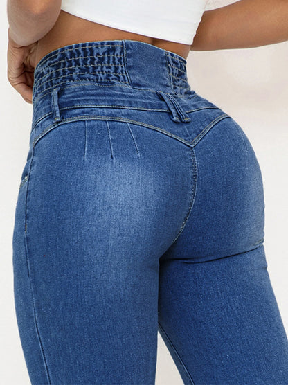 Women'S High-Waisted Stretch Denim Jeans - Sexy Slim Fit with Butt Lifting, Casual Style, Light Blue, All-Season Comfort, High W