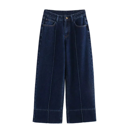 Calça Jeans Feminina de Cintura Alta com Perna Larga, Lisa, Versátil e Solta, Nova Coleção de Verão