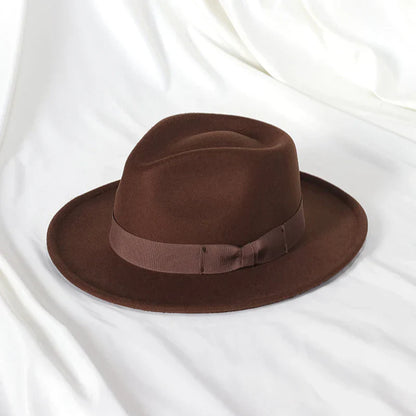 2022 New Fashion Men Fedoras Hat Women's Jazz Hat with Bow Tie Elegant Spring Black Woolen Blend Cap Outdoor Casual Felt Hat