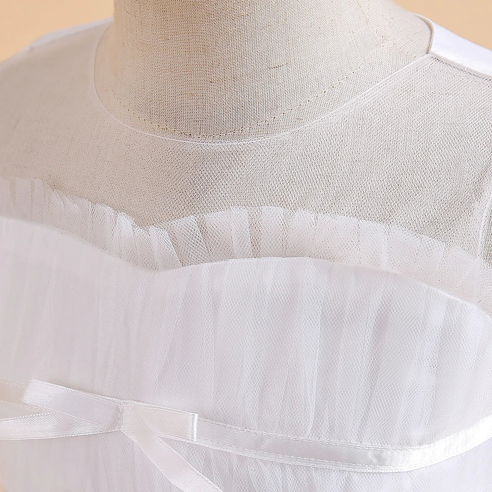 Vestidos de Festa de Daminha Batismo de Verão Meninas Elegante Tule Vestido de Noiva Formatura Menina Laço Princesa Vestido de Aniversário Fantasia de Natal