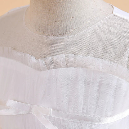 Vestidos de Festa de Daminha Batismo de Verão Meninas Elegante Tule Vestido de Noiva Formatura Menina Laço Princesa Vestido de Aniversário Fantasia de Natal