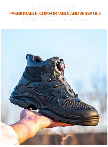 Men's Safety Work Boots Steel Toe Breathable Indestructible Puncture-Proof Rotary Buckle Shoes Comfortable Brand Work Footwear
