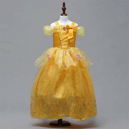 Fancy Girls Belle Halloween Costumes Carnival Cosplay Cartoon Christmas Beauty Party Princess Dress Tulle Birthday Kids Clothing