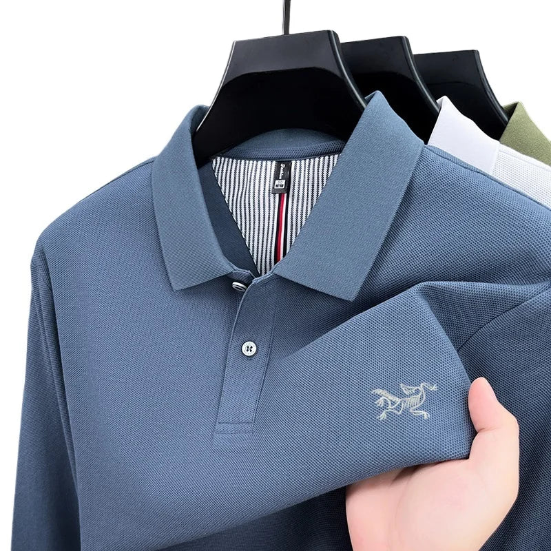 100% pure cotton high-end luxury brand men's long sleeved polo shirt autumn fashion original embroidery design golf top T-shirt