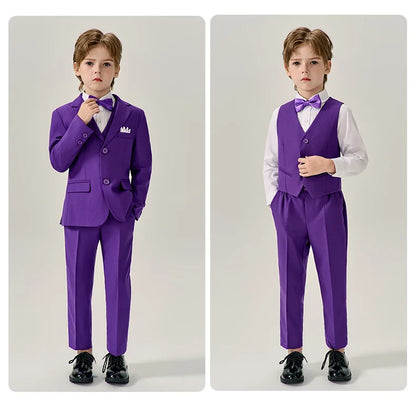 Prince Kids Green Jakcet Vest Pants Bowtie Piano Party Dress Boys Wedding Ceremony Photograph Suit Children Performance Costume