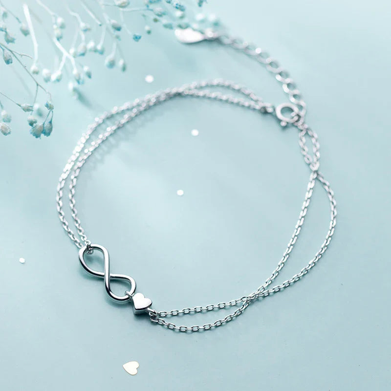 Sterling Silver 925 Clasp Lobster Chain Bracelet For Women  Infinite Love Simple Silver Fine Jewelry Female Gift Pulsera