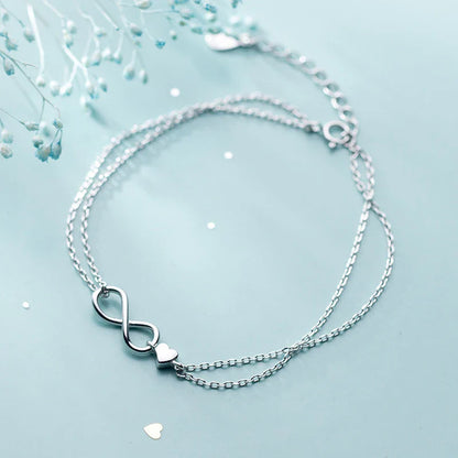 Sterling Silver 925 Clasp Lobster Chain Bracelet For Women  Infinite Love Simple Silver Fine Jewelry Female Gift Pulsera