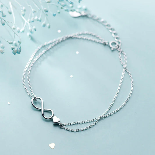 Sterling Silver 925 Clasp Lobster Chain Bracelet For Women  Infinite Love Simple Silver Fine Jewelry Female Gift Pulsera