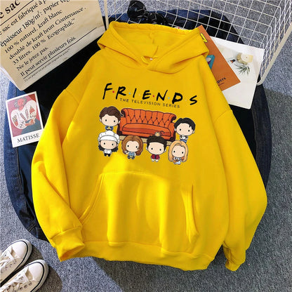 Women Funny Cartoon Friends Black Hoodies Friends Tv Show Harajuku Ullzang Graphic Sweatshirt Vintage Letter Y2k Hoody Female