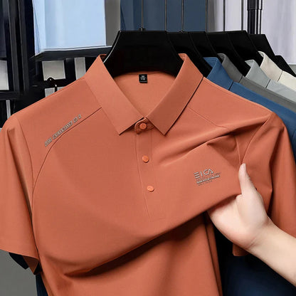 High quality ice silk short sleeve polo shirt cool breathable fashion brand letter printed summer casual men's lapel T-shirt