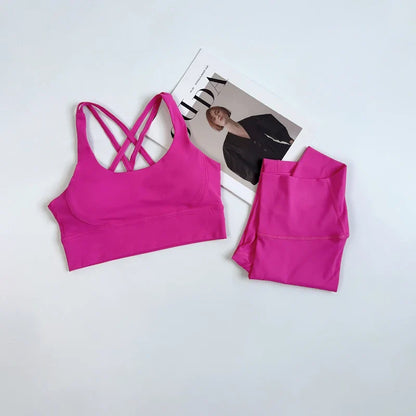 2 Pieces Yoga Set Women Gym Set Workout Clothes Sports Suits High Waist Leggings Cross Straps Fitness Bra Running Tracksuit👚👍️