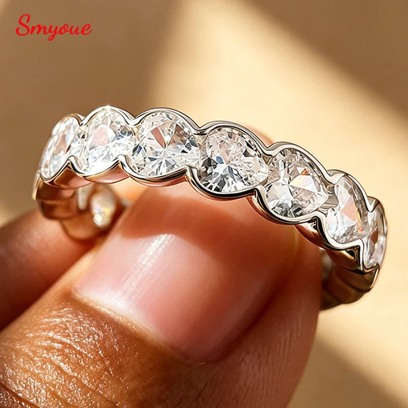 3/4mm Heart Cut D Color Moissanite Rings Full Diamond Luxury Bridal Promise Band for Women Original S925 Silver Jewelry