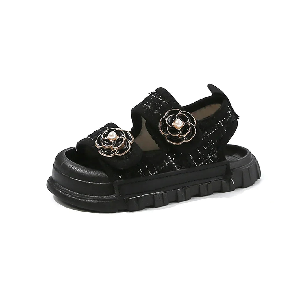 Korean Style Summer Sandals For Girls Luxury Pearl Flower Children's Beach Shoes Ergonomics Soft-soled Kid's Girl's Sandals