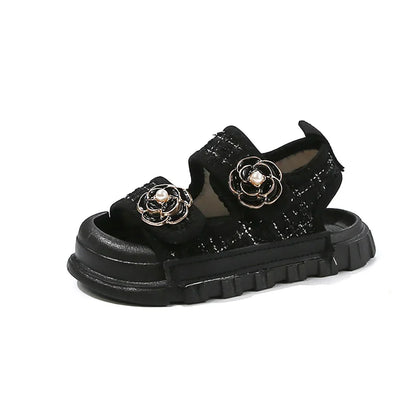 Korean Style Summer Sandals For Girls Luxury Pearl Flower Children's Beach Shoes Ergonomics Soft-soled Kid's Girl's Sandals