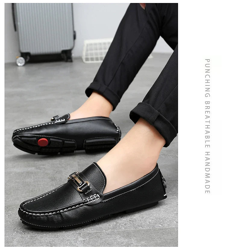 2025 New Handmade Soft Soled Beanie Shoes Men's Korean Style Casual Leather Shoes Social Spirit Boy Brand Lazy Shoes Loafers