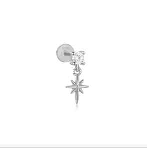 1PC Four Pointed Star Moon Tassel Lotus Cartilage Spiral Puncture 925 Sterling Silver Stud Earring For Women Ins Earring