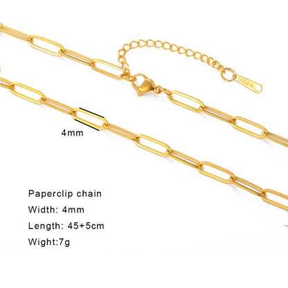 Stainless Steel Gold Color Chain Necklace Women Minimalist Cuban Paperclip Twisted Snake Chain Fashion Jewelry Wholesale