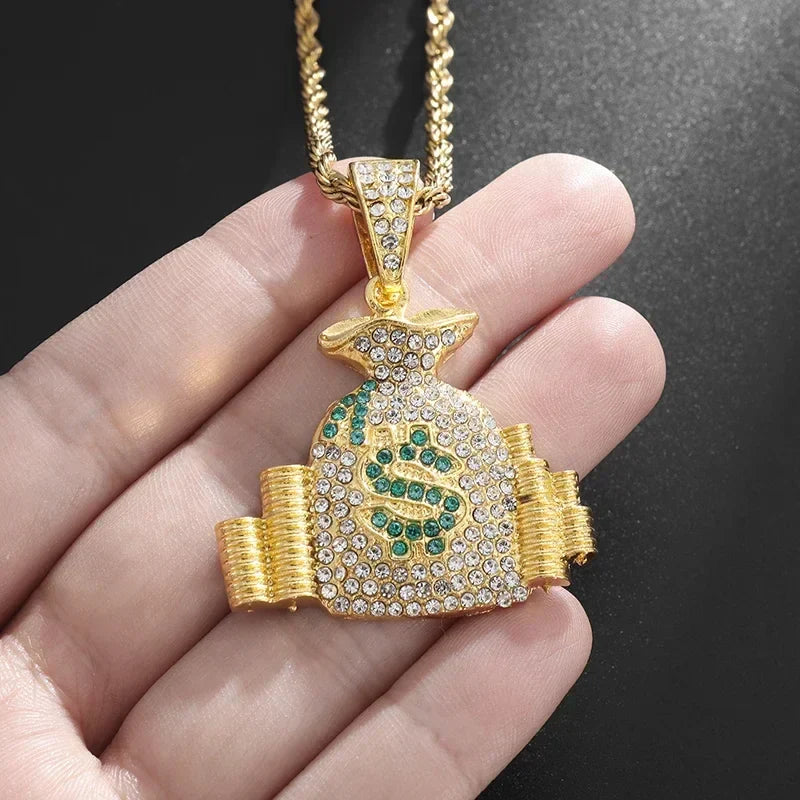 Stainless Steel 100 Dollar Bill Pendant Necklace for Men Women Fashion Lucky Wealth Jewelry Exquisite Gift
