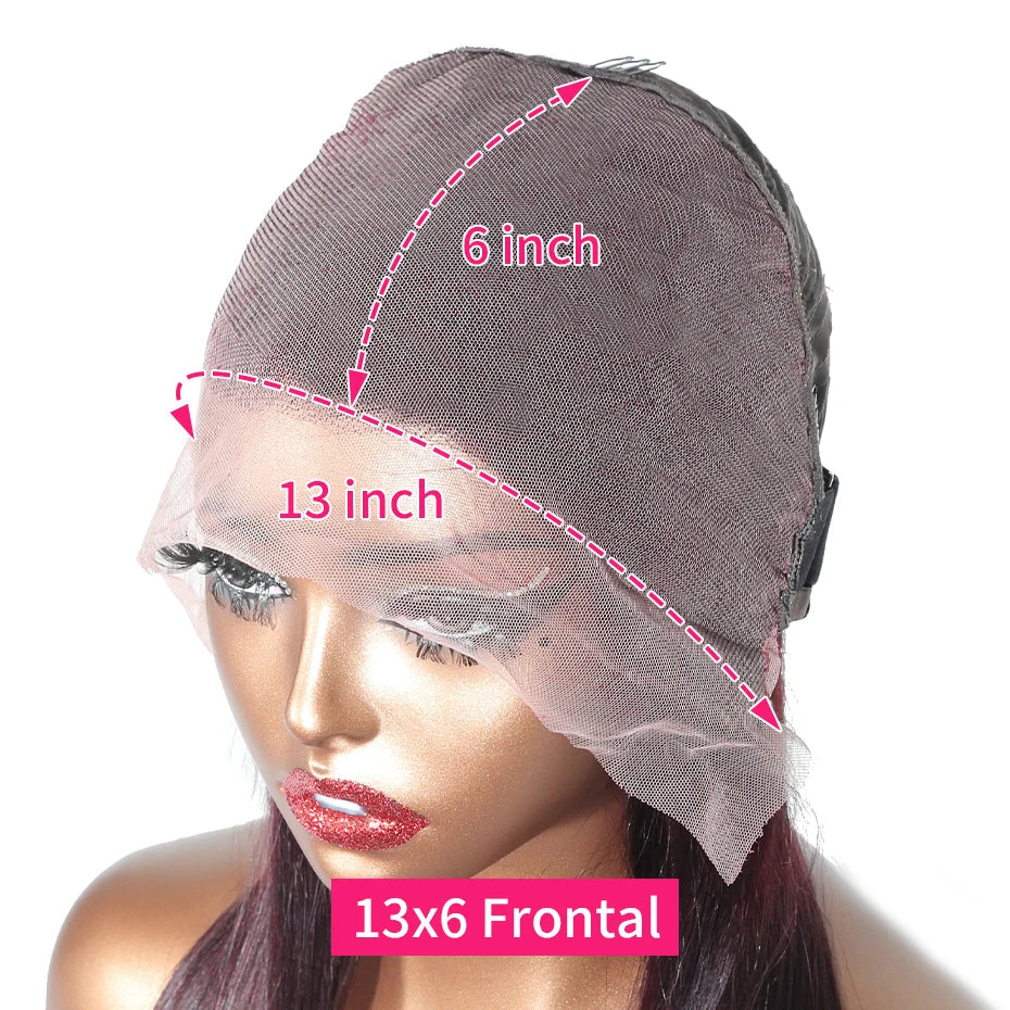 13x6 13x4 Frontal Bob 100%Human Hair Lace Front Wig Dark 99J Burgundy Square Cut Raw Vietnamese Bone Straight 250% Pre Plucked