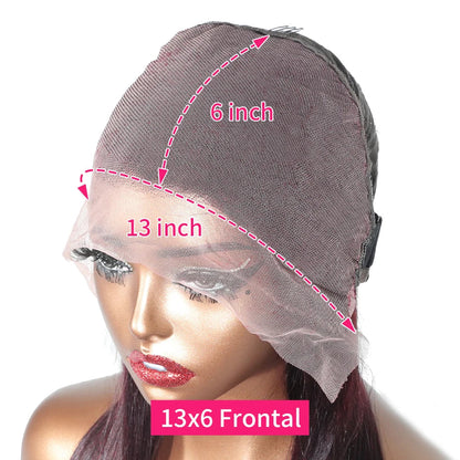 13x6 13x4 Frontal Bob 100%Human Hair Lace Front Wig Dark 99J Burgundy Square Cut Raw Vietnamese Bone Straight 250% Pre Plucked