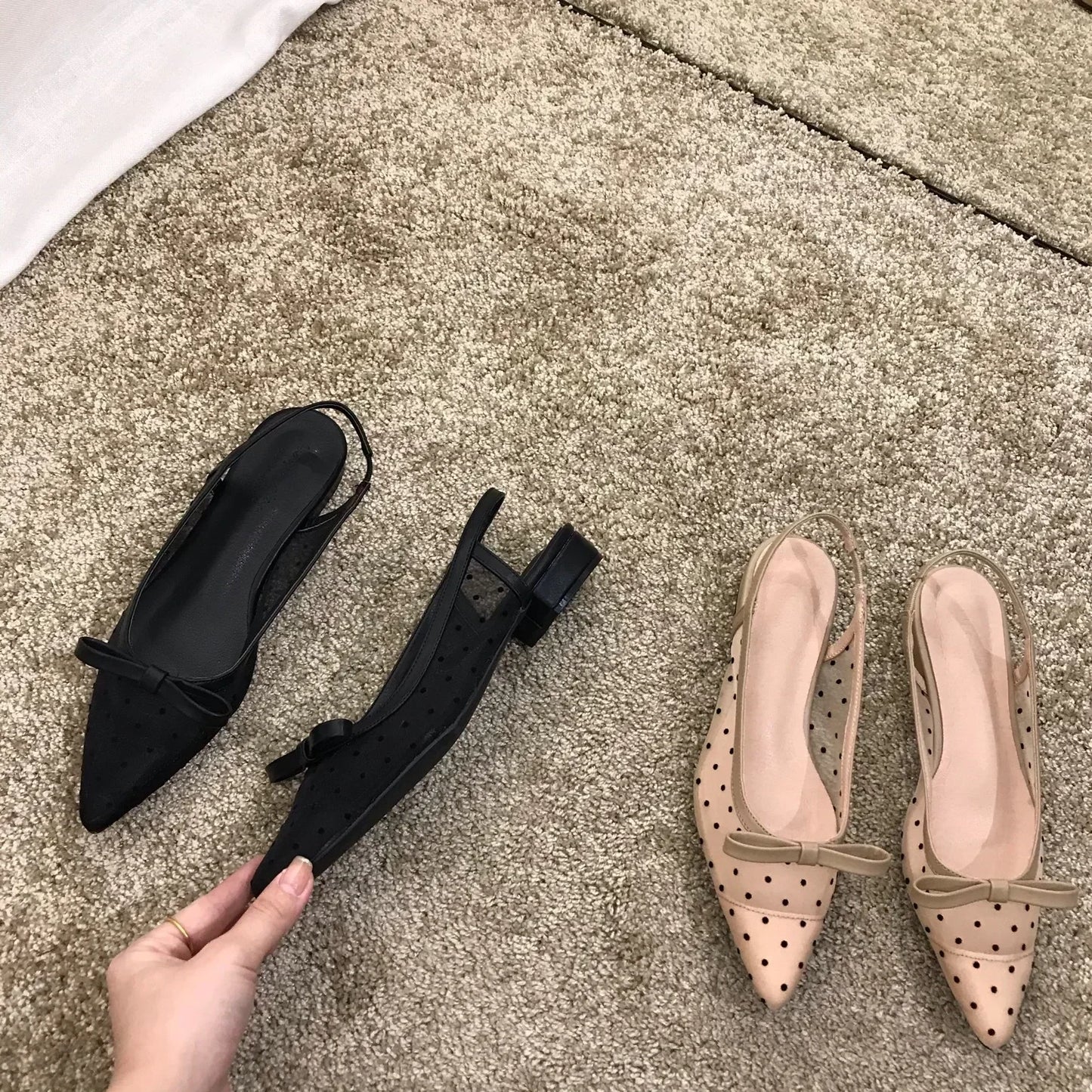 Sandals Women Flat Baotou  Mesh Breathable Bow-knot Sandalias Fashion Summer Low Heels Pointed Shoes Female