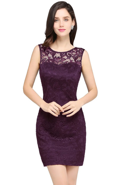 Purple Illusion Lace Cocktail Dress Elegant Women Sexy Backless Tight Mini O Neck Blue Evening Party Prom Gown Vestido De Gala