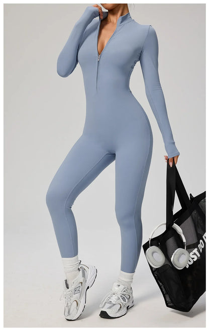 Zipper Jumpsuit Women Quick Dry Clothing Sportswear Woman Gym Yoga Sport Sets Spandex Nylon Workout Sets Women Tracksuit