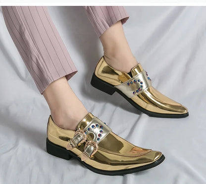 Pink Mens Patent Leather Shoes Designer High Quality Pointed Chelsea Formal Shoes Man Dress Wedding Party Shoes Men