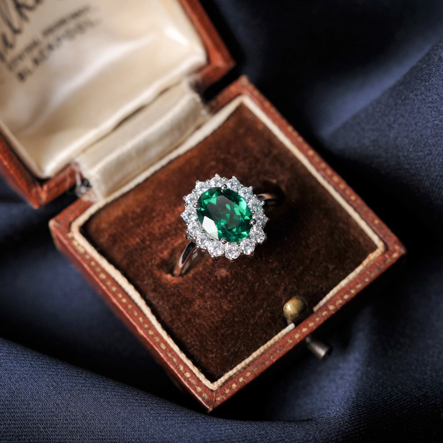 Halo Rings for Women Created Blue Sapphire Nano Emerald Red Ruby Princess Diana 2.67ct Oval Cut 925 Sterling Silver Rings