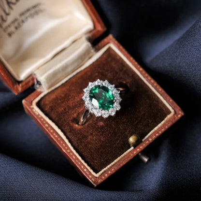 Halo Rings for Women Created Blue Sapphire Nano Emerald Red Ruby Princess Diana 2.67ct Oval Cut 925 Sterling Silver Rings