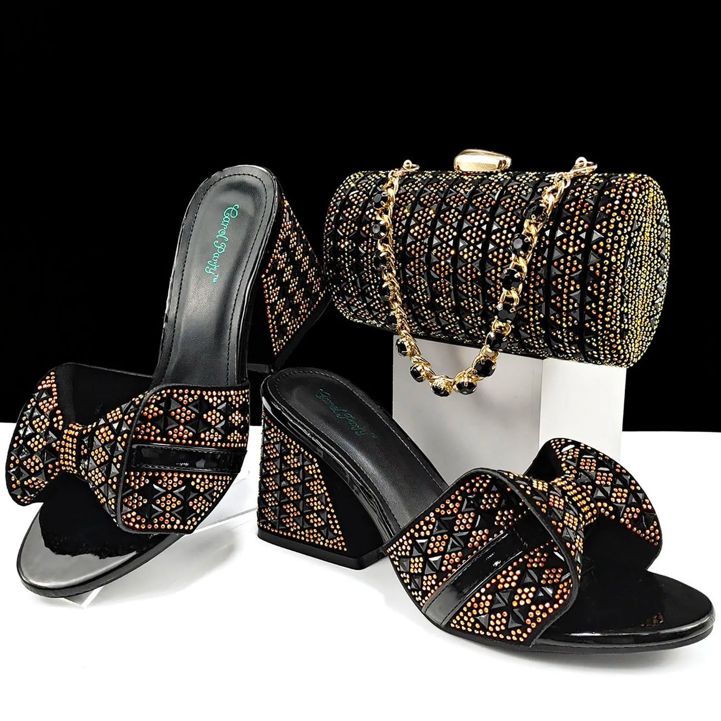 Italian Style Women Banquet Shoes And Bag With Rhinestone Decoration Three-Dimensional Small Bag Match Women High Heel