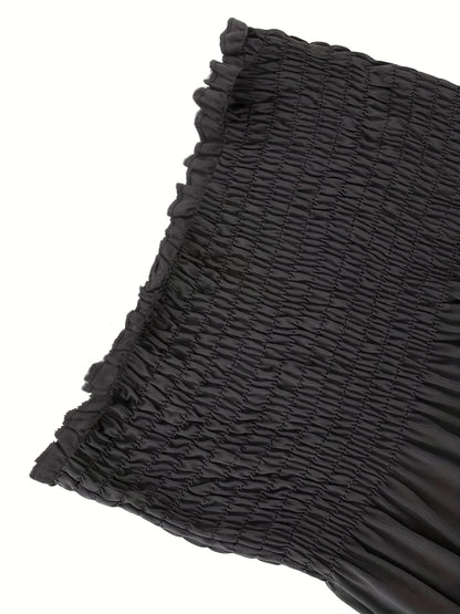 Plus Size Women's Sexy High Waist Pleated Tube Top,Summer Casual Solid Color Clothes