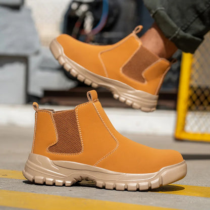 Ultralight Slip On Men Work Boots Safety Steel Toe Comfortable Shoes Kevlar Insoles Industrial Outside Waterproof Working Boots