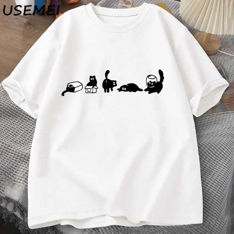 Five Mood Cats T-Shirts Oversized Cat Mom Tee Funny Cotton Short Sleeve Cat Lovers T Shirt Men Women Casual O Neck Summer Tops