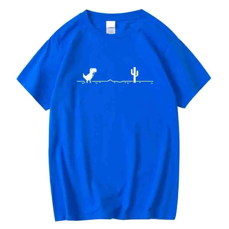 Camiseta Masculina de Alta Qualidade 100% Algodão com Estampa Divertida de Dinossauro Gola Careca Solta Verão Fresca Masculina Manga Curta Camiseta Masculina Top