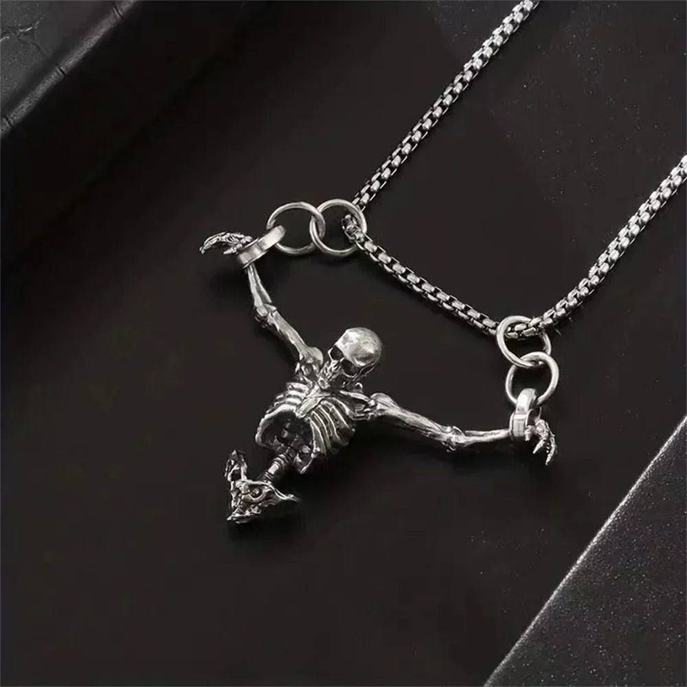Punk Skull Necklace Captivity Skull Pendant Bicycle Rock Jewelry Gift For Men And Women Zinc No Gems