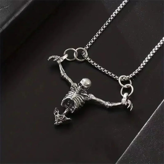 Punk Skull Necklace Captivity Skull Pendant Bicycle Rock Jewelry Gift For Men And Women Zinc No Gems