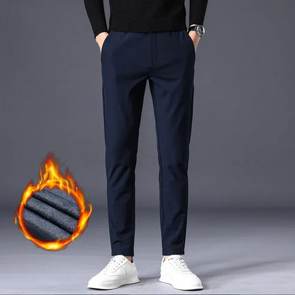 Fleece Pants Thick Men's Winter New Stretch Slim Business Warm Korean Fashion Plush Classic Trousers Male Brand 28-38